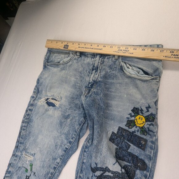 Men's Smoke Rize Sheffield Grafic Jeans Size 36/34 Blue - Picture 12 of 15